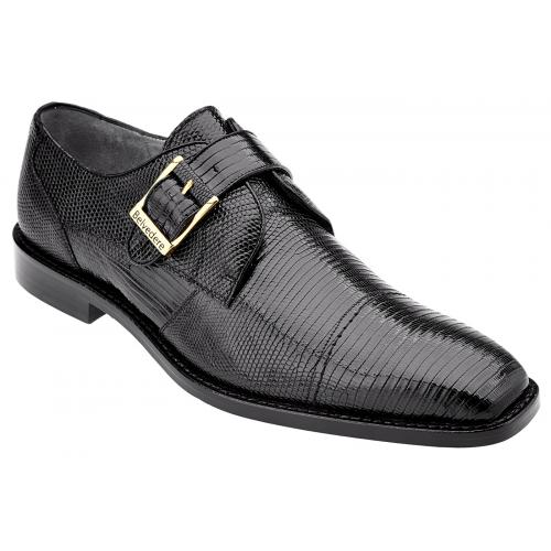 Belvedere "Otto" Black Genuine All-Over Lizard Monk Strap Shoes 1498.